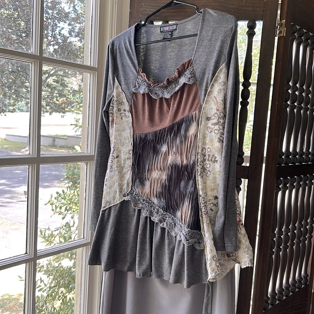 Steampunk Concert Festival Long Sleeve 80% Cotton Knit Dress Mix Media Tunic - Picture 4 of 10